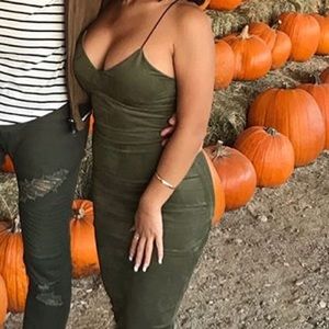Windsor Olive Green faux suede bodycon dress